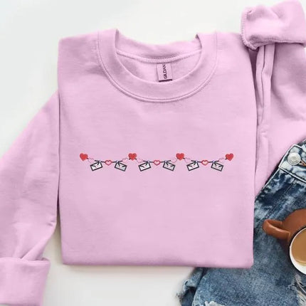 Valentines Love Garland Sweatshirt, Embroidered Gemma Vday Sweatshirt, Hearts and Love Letters Garland Jumper, Xoxo Sweater, Valentines Gift
