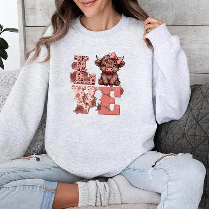 Highland Cow Valentine Sweatshirt, Love Valentine Women Jumper, Western Valentine Printed Crewneck, Cow Lover Gift, Valentine's Gift for Her