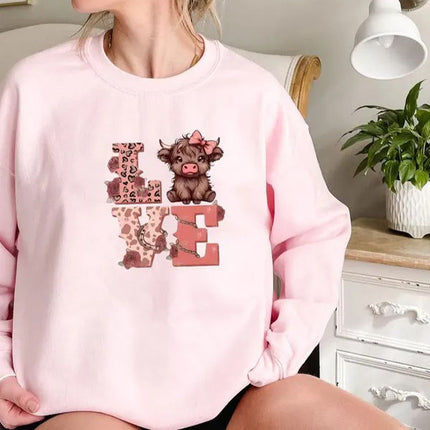 Highland Cow Valentine Sweatshirt, Love Valentine Women Jumper, Western Valentine Printed Crewneck, Cow Lover Gift, Valentine's Gift for Her
