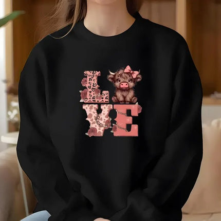 Highland Cow Valentine Sweatshirt, Love Valentine Women Jumper, Western Valentine Printed Crewneck, Cow Lover Gift, Valentine's Gift for Her