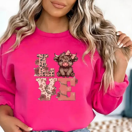 Highland Cow Valentine Sweatshirt, Love Valentine Women Jumper, Western Valentine Printed Crewneck, Cow Lover Gift, Valentine's Gift for Her