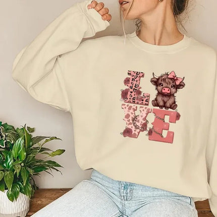 Highland Cow Valentine Sweatshirt, Love Valentine Women Jumper, Western Valentine Printed Crewneck, Cow Lover Gift, Valentine's Gift for Her