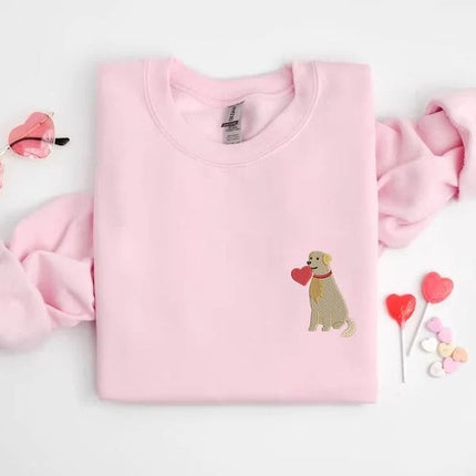 Embroidered Dog Love Sweatshirt, My Dog is My Valentines Sweatshirt, Dog Valentines Day Sweater, Dog Mom Jumper, Dog Owner Valentines Gifts