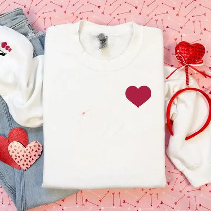 Custom Valentines Heart Sweatshirt, Personalised Initial on Sleeve Valentine Sweater, Love Heart Printed Jumper for Him, Valentines Day Gift
