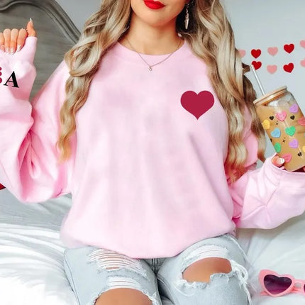 Custom Valentines Heart Sweatshirt, Personalised Initial on Sleeve Valentine Sweater, Love Heart Printed Jumper for Him, Valentines Day Gift