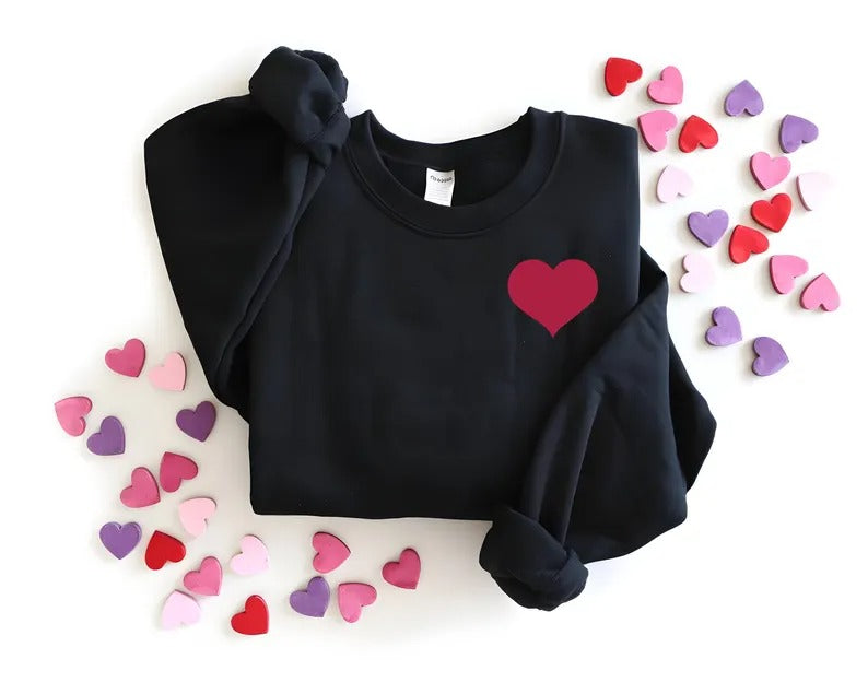 Custom Valentines Heart Sweatshirt, Personalised Initial on Sleeve Valentine Sweater, Love Heart Printed Jumper for Him, Valentines Day Gift