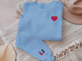 Custom Valentines Heart Sweatshirt, Personalised Initial on Sleeve Valentine Sweater, Love Heart Printed Jumper for Him, Valentines Day Gift