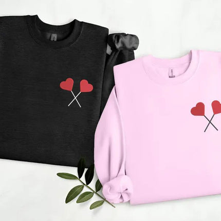 Embroidered Heart Lollipops Sweatshirt, Funny Love Valentines Sweatshirt, Couple Matching Jumpers, Gift for Girlfriend, Valentines Day Gifts