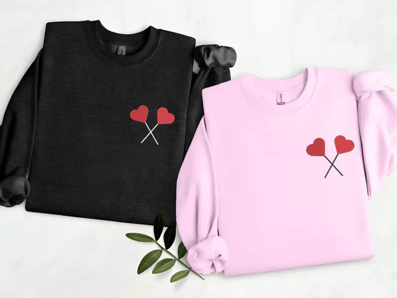 Embroidered Heart Lollipops Sweatshirt, Funny Love Valentines Sweatshirt, Couple Matching Jumpers, Gift for Girlfriend, Valentines Day Gifts