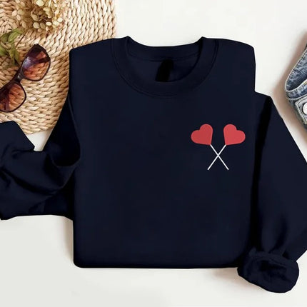 Embroidered Heart Lollipops Sweatshirt, Funny Love Valentines Sweatshirt, Couple Matching Jumpers, Gift for Girlfriend, Valentines Day Gifts