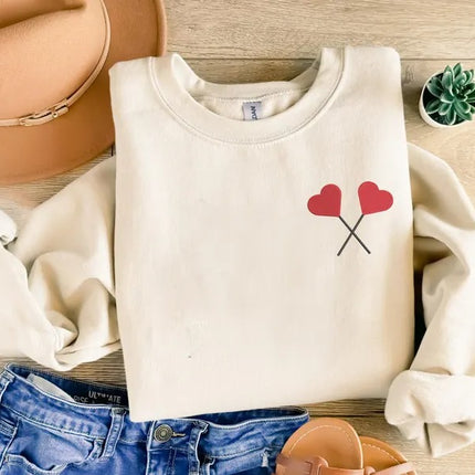 Embroidered Heart Lollipops Sweatshirt, Funny Love Valentines Sweatshirt, Couple Matching Jumpers, Gift for Girlfriend, Valentines Day Gifts