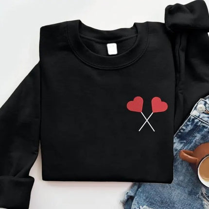 Embroidered Heart Lollipops Sweatshirt, Funny Love Valentines Sweatshirt, Couple Matching Jumpers, Gift for Girlfriend, Valentines Day Gifts