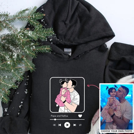 Custom Album Cover Photo Hoodie, Personalised Song Plaque With Couple Image Sketch Jumper, Matching Couple Sweater, Valentines Gift For Him