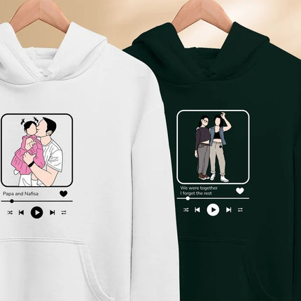Custom Album Cover Photo Hoodie, Personalised Song Plaque With Couple Image Sketch Jumper, Matching Couple Sweater, Valentines Gift For Him