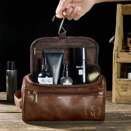 Custom Mens Leather Toiletry Bag, Personalised Engraved Leather Dopp Kit, Wedding Gift