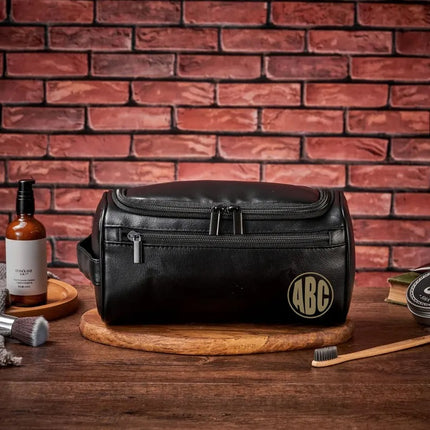 Custom Mens Leather Toiletry Bag, Personalised Engraved Leather Dopp Kit, Wedding Gift