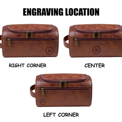 Custom Mens Leather Toiletry Bag, Personalised Engraved Leather Dopp Kit, Wedding Gift
