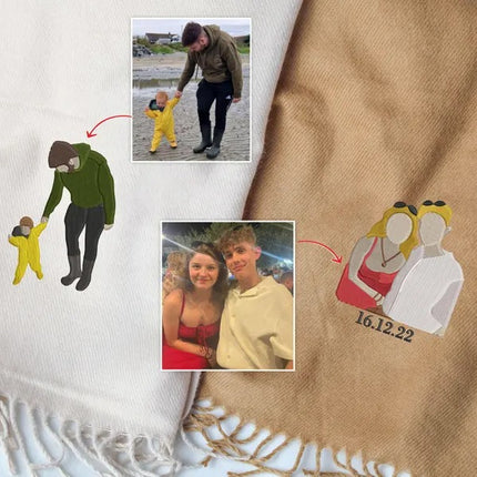 Personalized Couple Portrait from Photo Embroidered Scarf