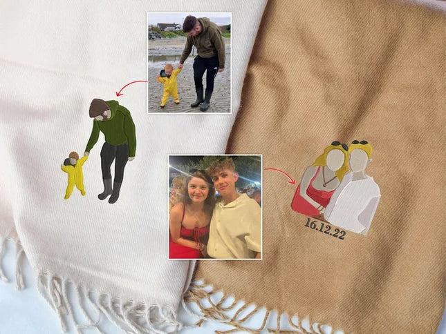 Personalized Couple Portrait from Photo Embroidered Scarf