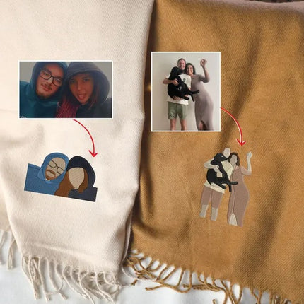 Personalized Couple Portrait from Photo Embroidered Scarf
