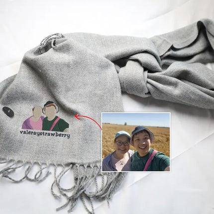 Personalized Couple Portrait from Photo Embroidered Scarf
