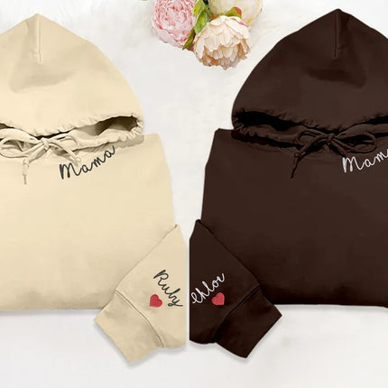 Embroidered Mama Hoodie, Personalised Text Names Women's Hooded Sweatshirt