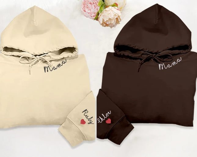 Embroidered Mama Hoodie, Personalised Text Names Women's Hooded Sweatshirt
