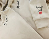 Embroidered Mama Hoodie, Personalised Text Names Women's Hooded Sweatshirt, Embroider Heart Names On Sleeve Top, Mum Jumper, Mother Day Gift