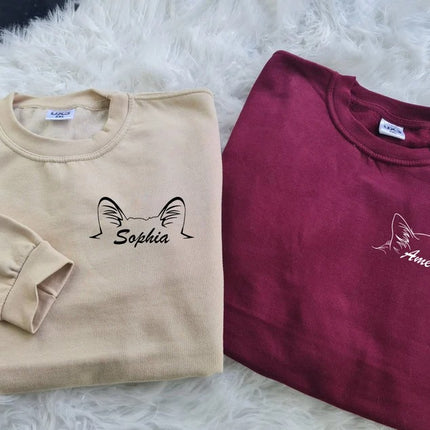 Cat Ears Custom Sweatshirt, Personalised Name Cat Mom Crewneck Jumper, Comfort Colors Sweater, Pet Owner Gift, Cat Lover Outfit Unisex Sizes
