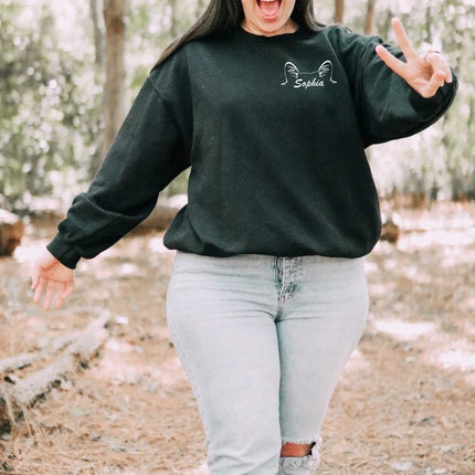 Cat Ears Custom Sweatshirt, Personalised Name Cat Mom Crewneck Jumper, Comfort Colors Sweater, Pet Owner Gift, Cat Lover Outfit Unisex Sizes
