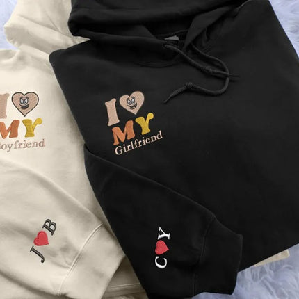 Embroidered I Love My Girlfriend Hoodies, Valentines Day Couple Matching Hoodie