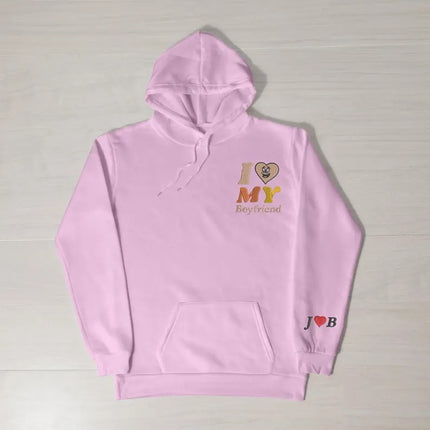 Embroidered I Love My Girlfriend Hoodies, Valentines Day Couple Matching Hoodie