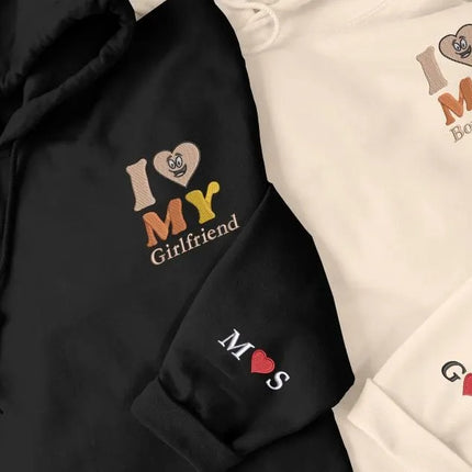 Embroidered I Love My Girlfriend Hoodies, Valentines Day Couple Matching Hoodie