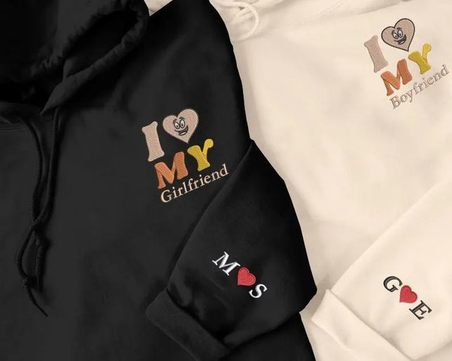Embroidered I Love My Girlfriend Hoodies, Valentines Day Couple Matching Hoodie