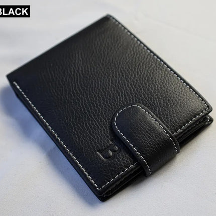 Custom Engraved Black Leather Wallet, Personalised Men's Monogrammed Wallet