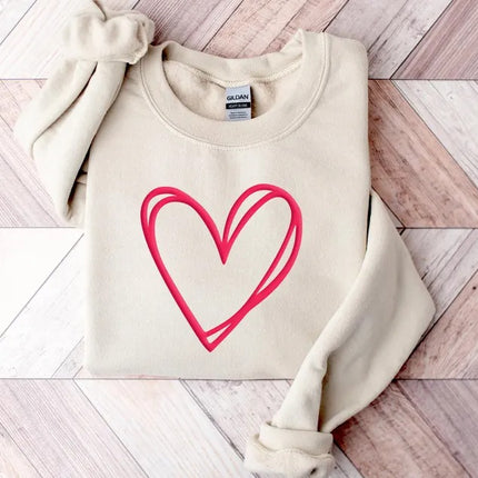Valentine Heart Sweatshirt, Double Embossed Heart Crewneck Sweater, Valentine Day Puff Printed Jumper, Love Heart Sweater, Valentines Gift