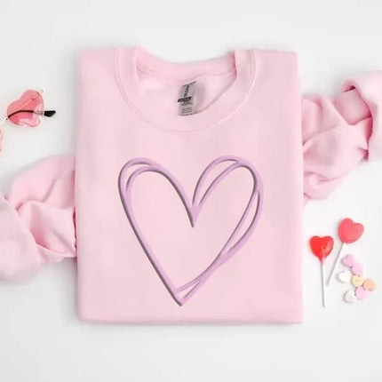 Valentine Heart Sweatshirt, Double Embossed Heart Crewneck Sweater, Valentine Day Puff Printed Jumper, Love Heart Sweater, Valentines Gift
