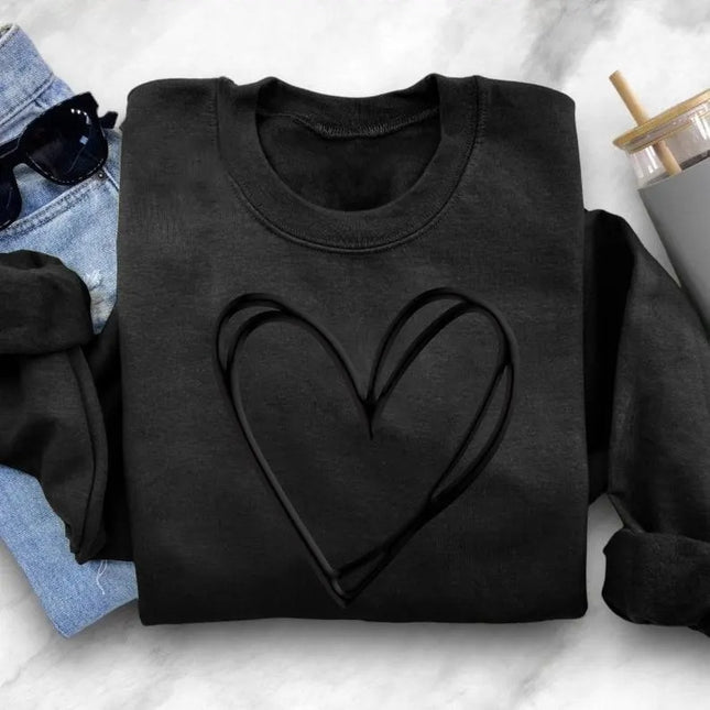 Valentine Heart Sweatshirt, Double Embossed Heart Crewneck Sweater, Valentine Day Puff Printed Jumper, Love Heart Sweater, Valentines Gift