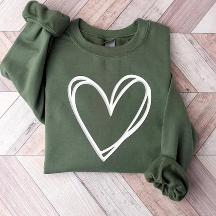 Valentine Heart Sweatshirt, Double Embossed Heart Crewneck Sweater, Valentine Day Puff Printed Jumper, Love Heart Sweater, Valentines Gift
