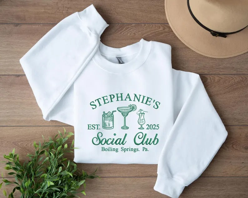 Luxury Bachelorette Crewneck Sweatshirt, Custom Embroidered Bridal Party Sweater, Personalised Social Club Jumper, Bachelorette Party Gifts