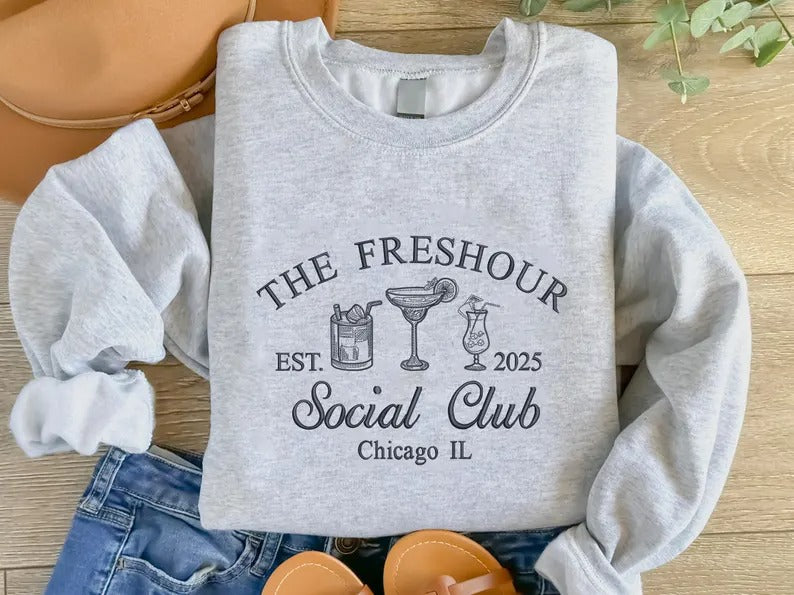 Luxury Bachelorette Crewneck Sweatshirt, Custom Embroidered Bridal Party Sweater, Personalised Social Club Jumper, Bachelorette Party Gifts