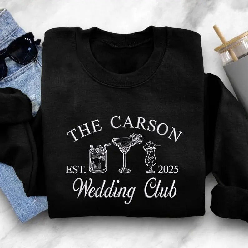 Luxury Bachelorette Crewneck Sweatshirt, Custom Embroidered Bridal Party Sweater, Personalised Social Club Jumper, Bachelorette Party Gifts