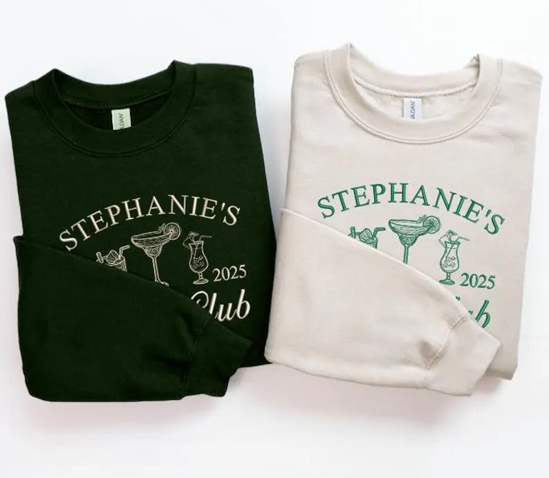 Luxury Bachelorette Crewneck Sweatshirt, Custom Embroidered Bridal Party Sweater, Personalised Social Club Jumper, Bachelorette Party Gifts