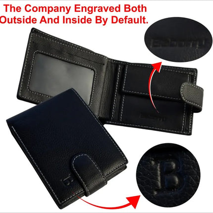 Custom Engraved Black Leather Wallet, Personalised Men's Monogrammed Wallet