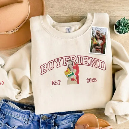 Embroidered Photo Portrait Sweatshirt, Custom Drawing from Photo Couple Sweatshirt, Girlfriend & Boyfriend Matching Jumper, Valentines Gift