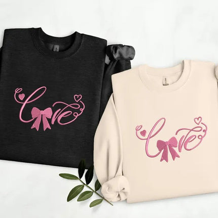 Embroidered Love Coquette Sweatshirt, Love Coquette Bow Valentine Sweatshirt, Valentines Day Couple Matching Jumper, Valentines Gift for Her
