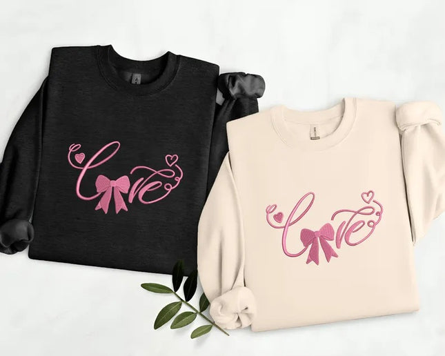 Embroidered Love Coquette Sweatshirt, Love Coquette Bow Valentine Sweatshirt, Valentines Day Couple Matching Jumper, Valentines Gift for Her