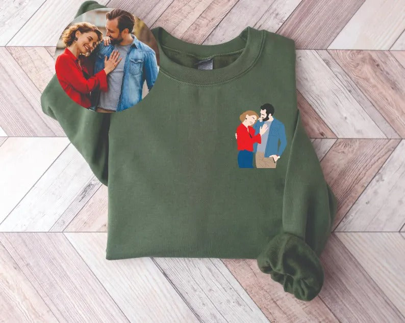 Personalised Couple Photo Portrait Sweatshirt, Custom Faceless Drawing Sketch Printed Sweater, Couple Matching VDay Jumper, Valentine Gifts