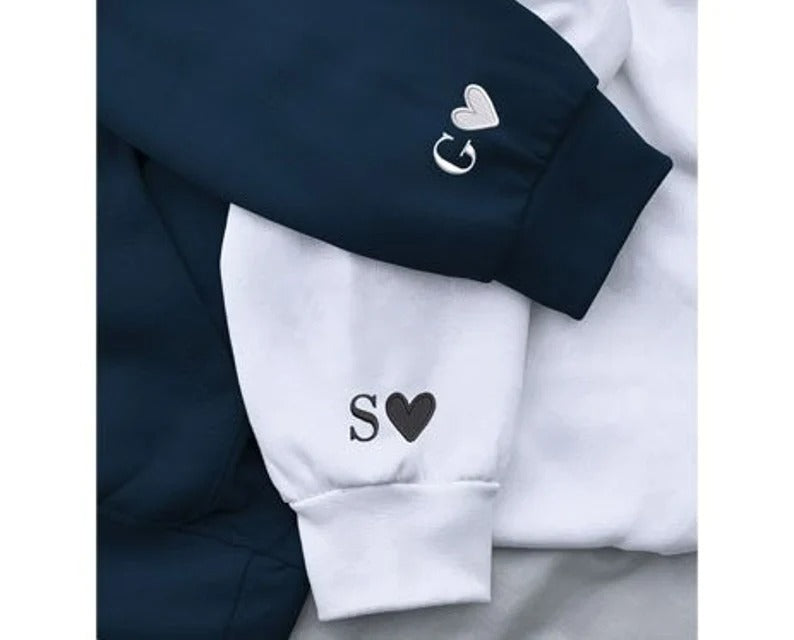 Matching Couple Valentine Hoodie, Embroidered Roman Numeral Hoody, Custom One Year Anniversary Hoodie, GF BF Couple Valentines Day Jumper