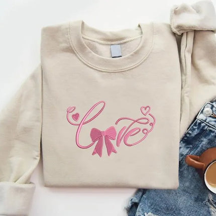 Embroidered Love Coquette Sweatshirt, Love Coquette Bow Valentine Sweatshirt, Valentines Day Couple Matching Jumper, Valentines Gift for Her